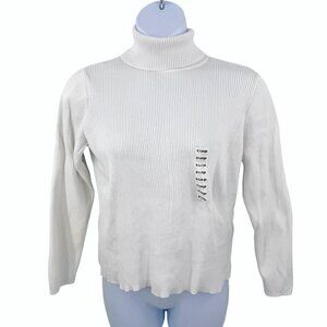 NEW KAREN SCOTT WHITE RIBBED COTTON TURTLENECK SWEATER - XL